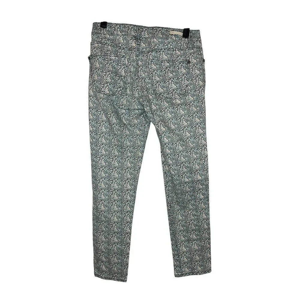 PILCRO & THE LETTER PRESS X ANTHROPOLOGIE BLUE‎ FLORAL PRINT CROPPED JEANS